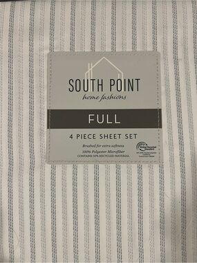 South Point Full 4-Piece Sheet Set - White with Gray Stripe